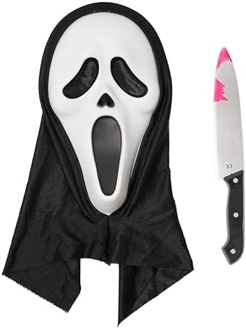 Shomico - Scary Horror GhostFace Mask With Bloody Toy Knife Halloween Scream mask - WITH OR WITHOUT KNIFE - 1 COLOR -