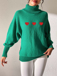 Thumbnail for Heart Turtleneck Long Sleeve Sweater - T - 4 COLORS -