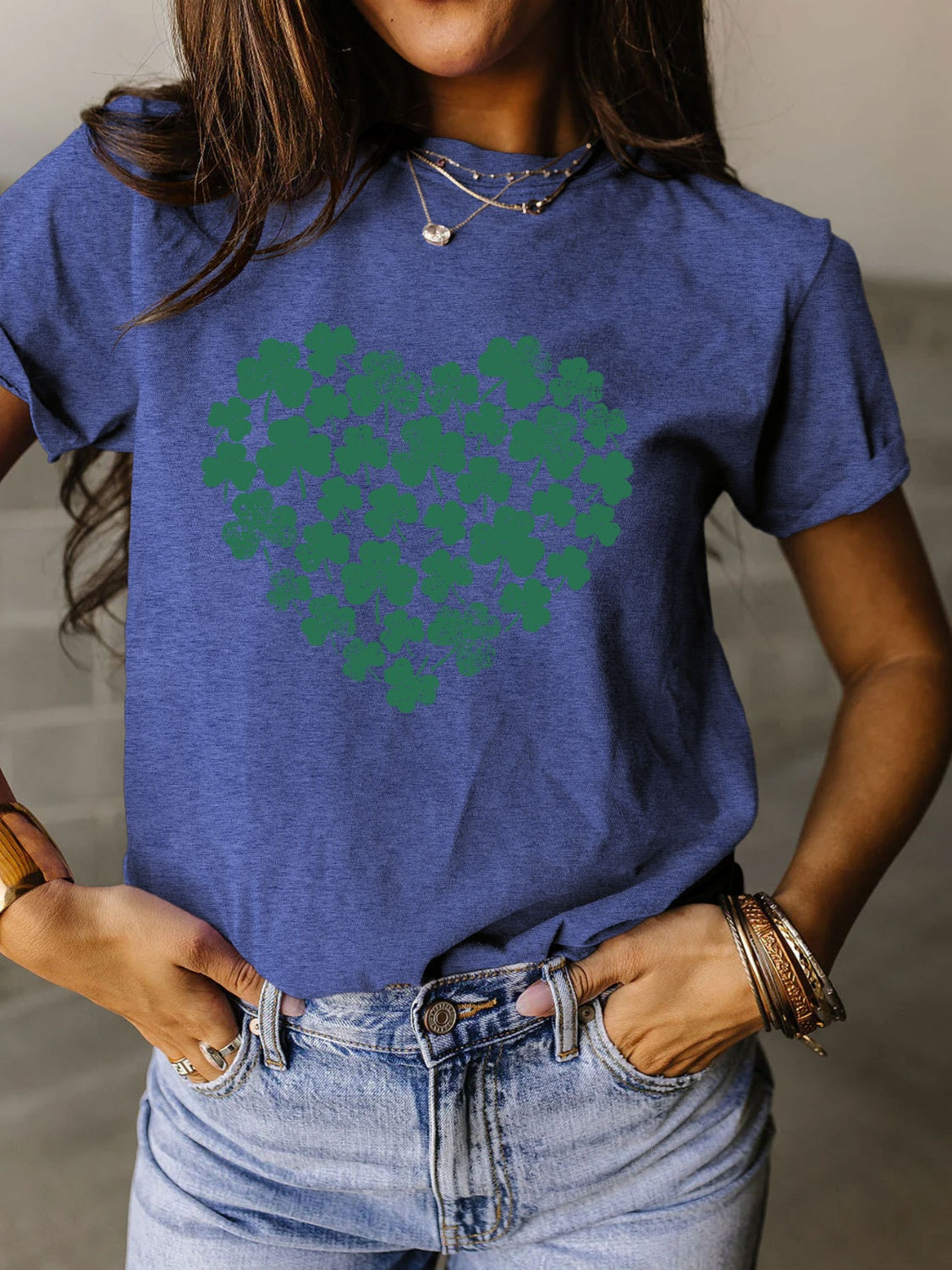 Full Size Lucky Clover Round Neck Short Sleeve T-Shirt - T - 10 COLORS -