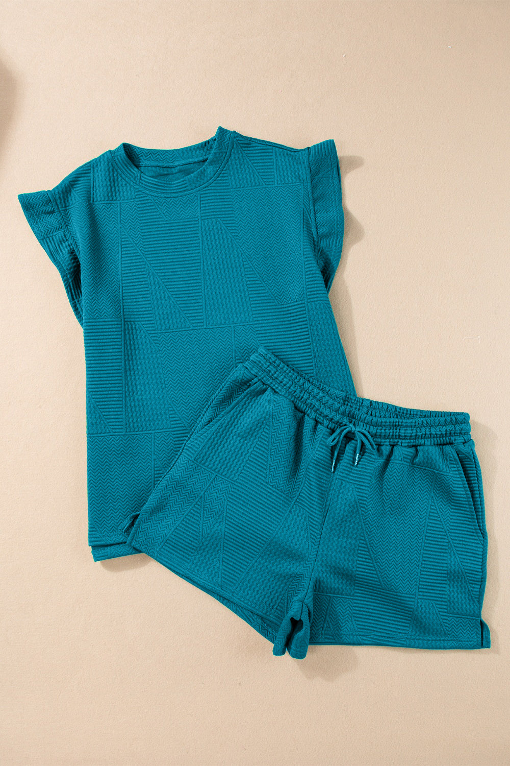 Round Neck Top and Drawstring Shorts Set - 2 PCS. - T - 2 COLORS -