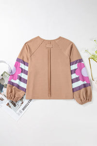 Thumbnail for Flower Patch Round Neck Balloon Sleeve Top - T - 3 COLORS -