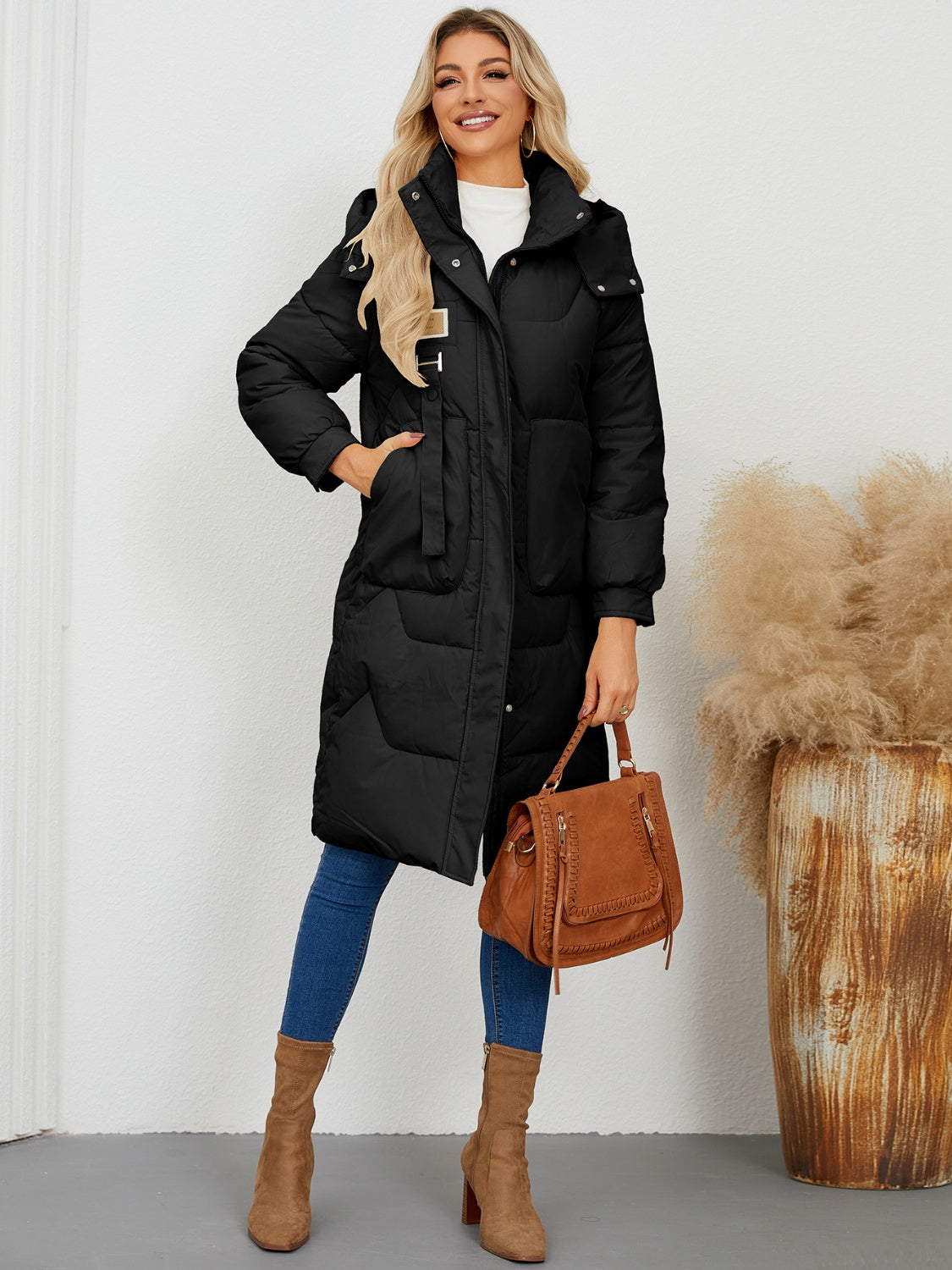 Long Sleeve Longline Hooded Winter Coat - T - 3 COLORS -