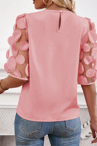 Thumbnail for Applique Round Neck Half Sleeve Blouse - M, L, XL ONLY - T - 2 COLORS -