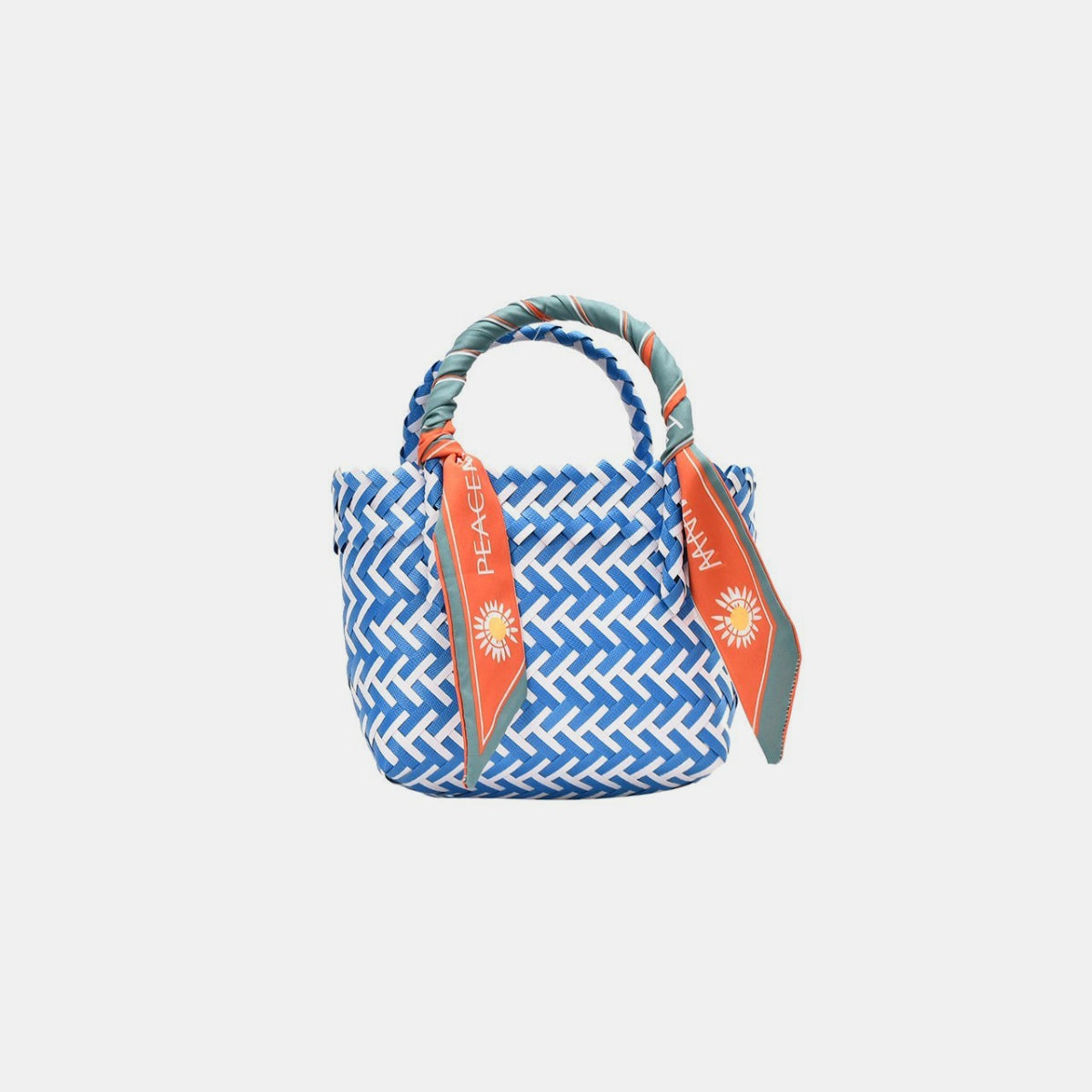 Small Contrast Woven Handbag with Ribbon - T - 4 COLORS -