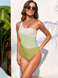 Thumbnail for Color Block One Shoulder One-Piece Swimwear - T - 4 COLORS -