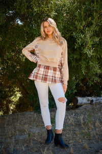 Thumbnail for And The Why Full Size Double Layered Plaid Contrast Sweatshirt - T - 1 COLOR -