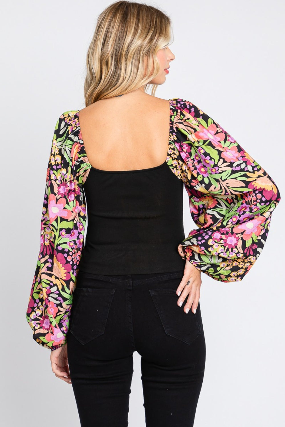 ODDI Full Size Floral Balloon Sleeve Blouse - T - 1 COLOR -