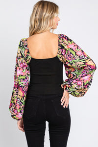 Thumbnail for ODDI Full Size Floral Balloon Sleeve Blouse - T - 1 COLOR -