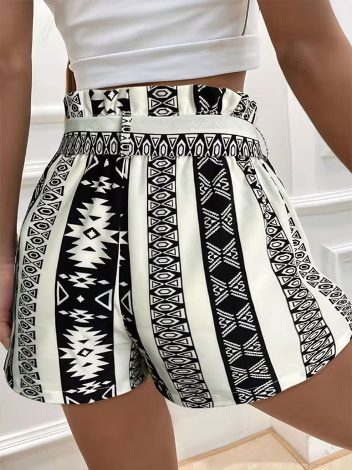 Tied Geometric Shorts - T - 1 COLOR -