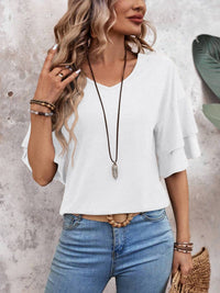 Thumbnail for V-Neck Half Sleeve Blouse - T - 5 COLORS -