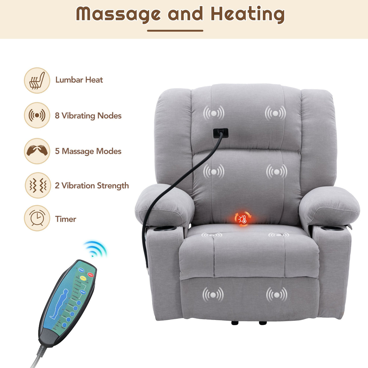 Power Lift Recliner Chair Electric Recliner for Elderly Recliner Chair With Massage and Heating Functions, Remote, Phone