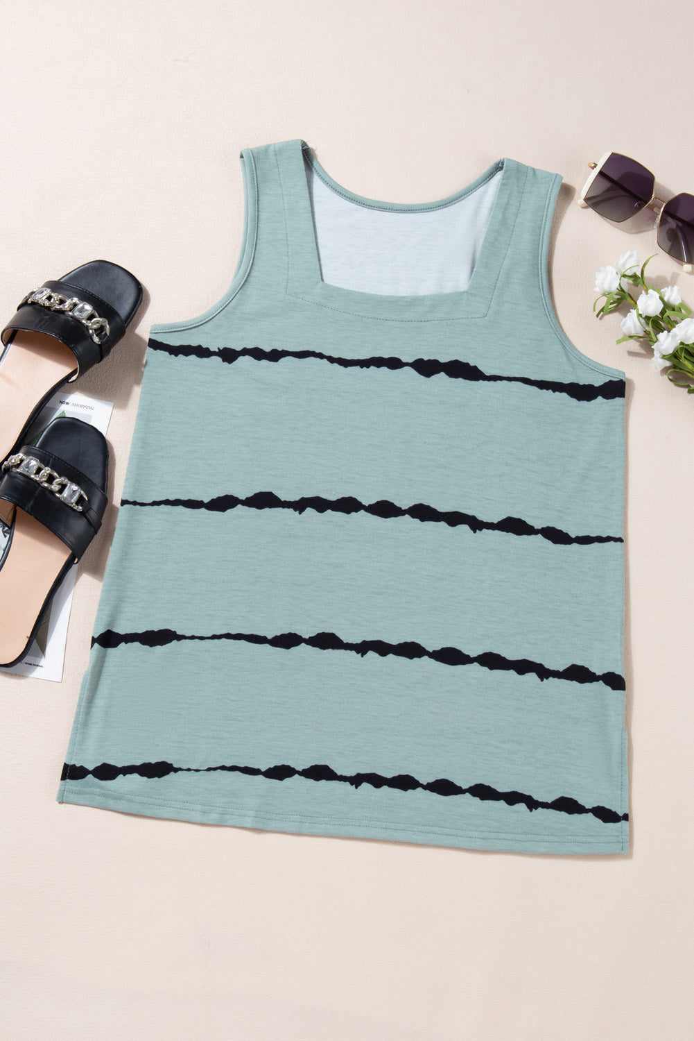 Striped Square Neck Tank - T - 1 COLOR -