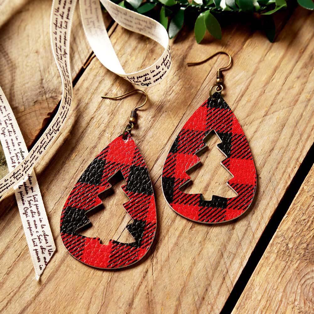 Faux Leather Cutout Christmas Tree Earrings - T - 4 COLORS -