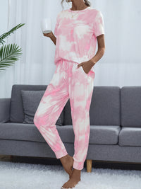 Thumbnail for Tie-Dye Round Neck Short Sleeve Top and Pants set - 2 PCS. - T - 1 COLOR -