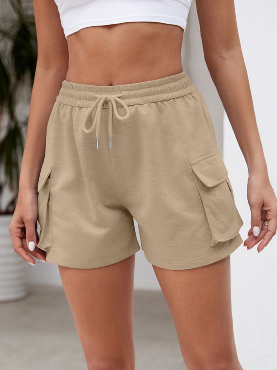 Drawstring Elastic Waist Shorts with Pockets - T - 3 COLORS -