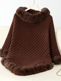 Thumbnail for Fuzzy Trim Texture Three-Quarter Sleeve Poncho - 1 SIZE - T - 6 COLORS -