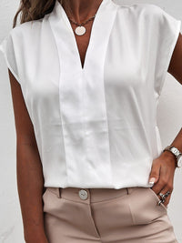 Thumbnail for V-Neck Cap Sleeve Blouse - T - 3 COLORS -