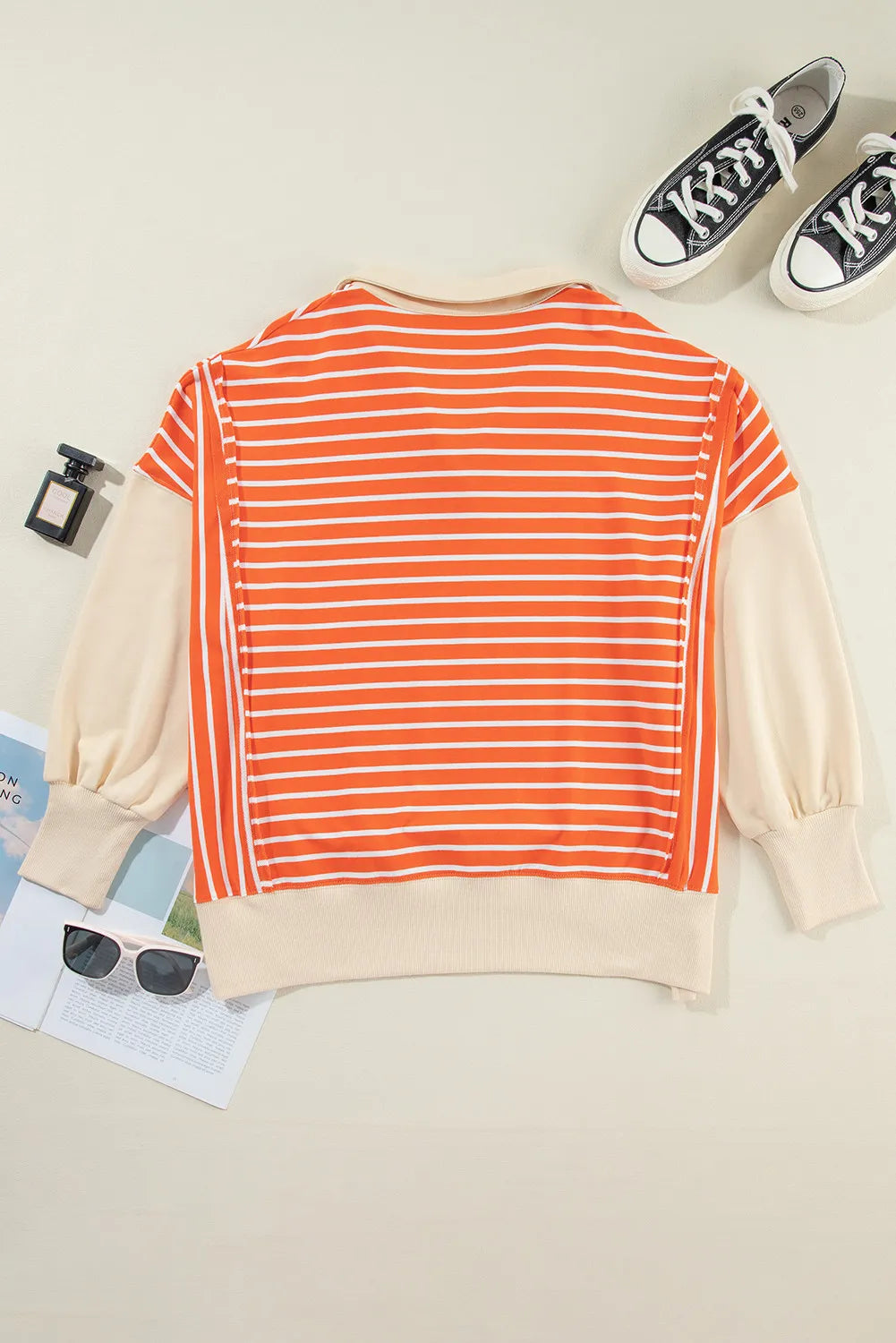 Slit Striped Long Sleeve Sweatshirt - T - 1 COLOR -