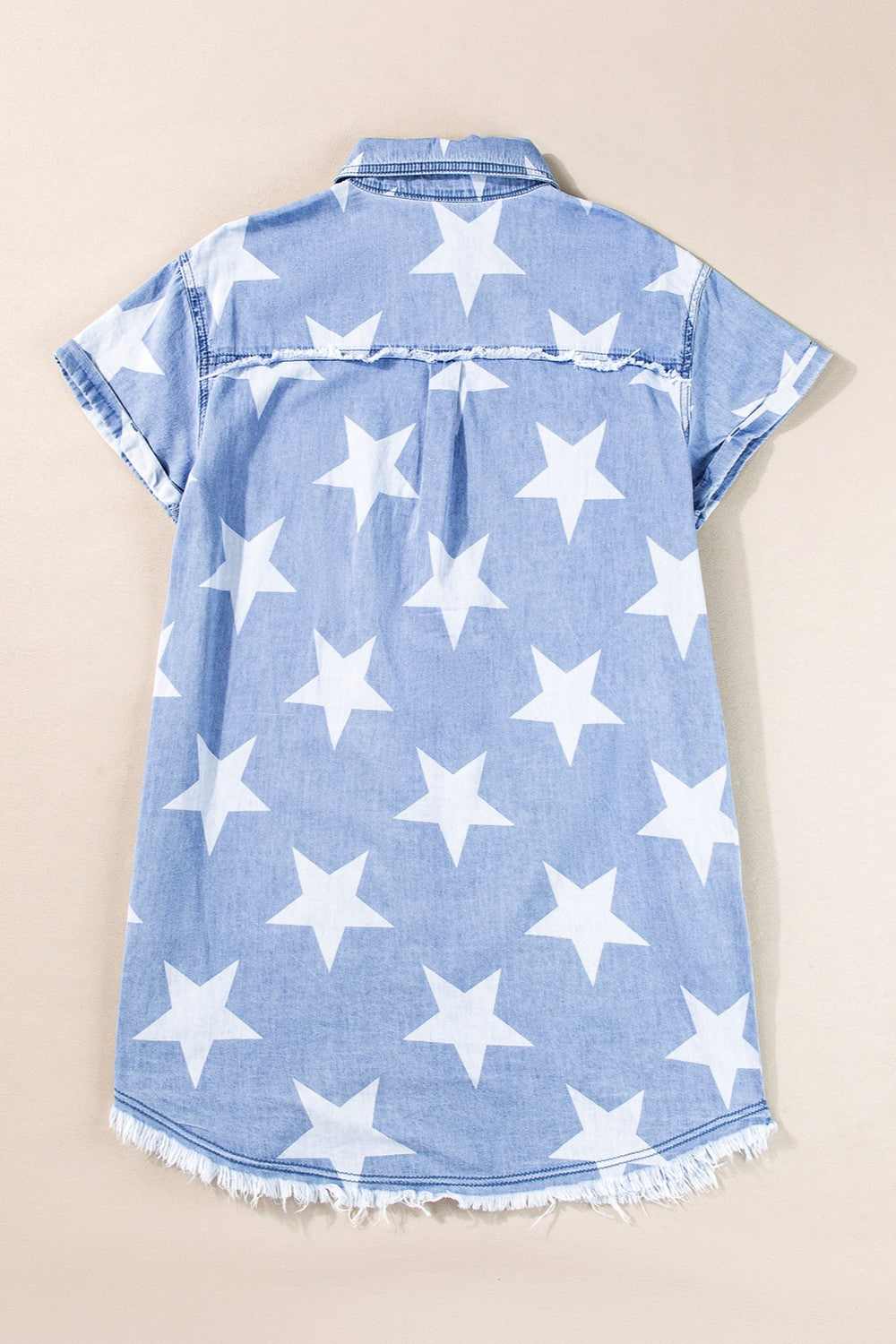 Raw Hem Star Short Sleeve Denim Dress - T - 1 COLOR -