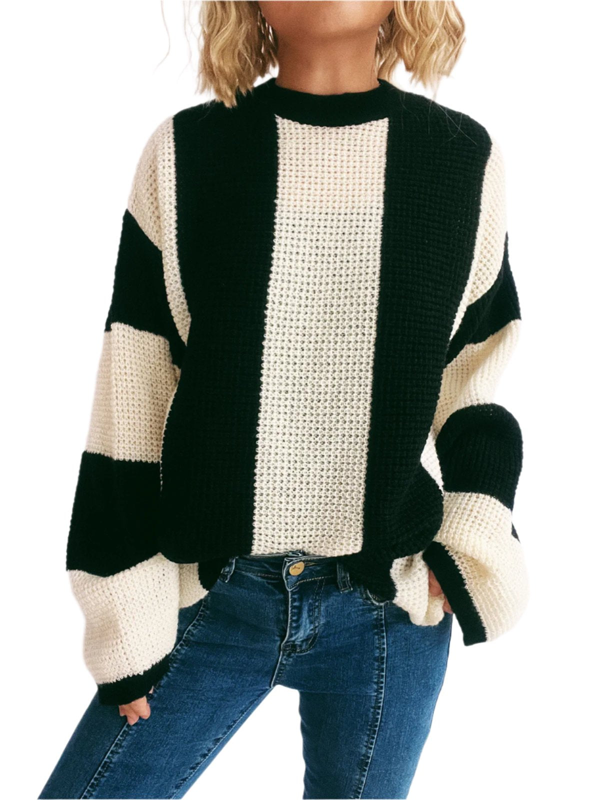 Color Block Round Neck Long Sleeve Sweater - T - 2 COLORS -