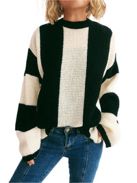 Thumbnail for Color Block Round Neck Long Sleeve Sweater - T - 2 COLORS -