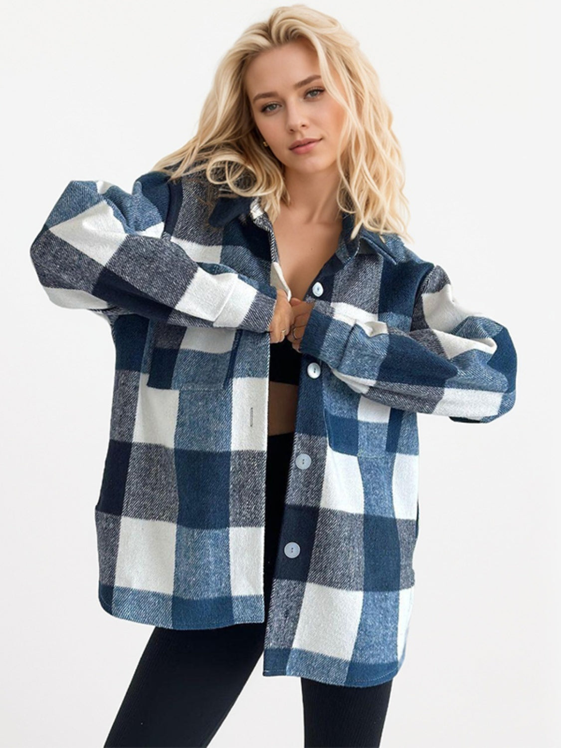 Plaid Button Up Long Sleeve Shacket - T - 2 COLORS -