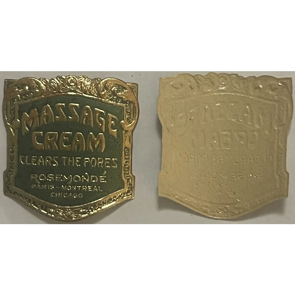 Very Rare 💎 Antique 1910s Massage Cream Gold Embossed Label, Paris, Montreal, Chicago!