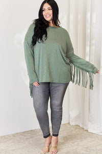 Thumbnail for Celeste Full Size Fringe Detail Long Sleeve Top - SIZES S THRU 3XL - T - 1 COLOR -