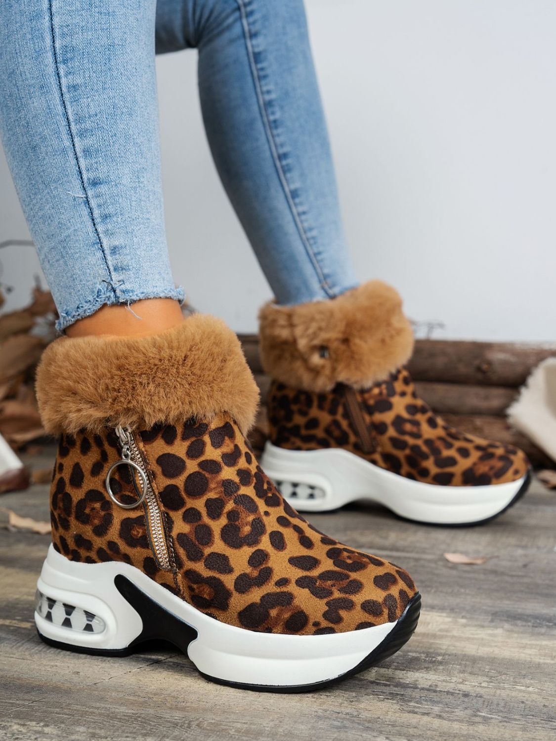 Side Zipper Leopard Platform Boots - T - 2 COLORS -