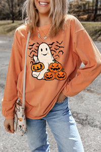 Thumbnail for Jack-O'-Lantern Round Neck Long Sleeve Sweatshirt - T - 1 COLOR -