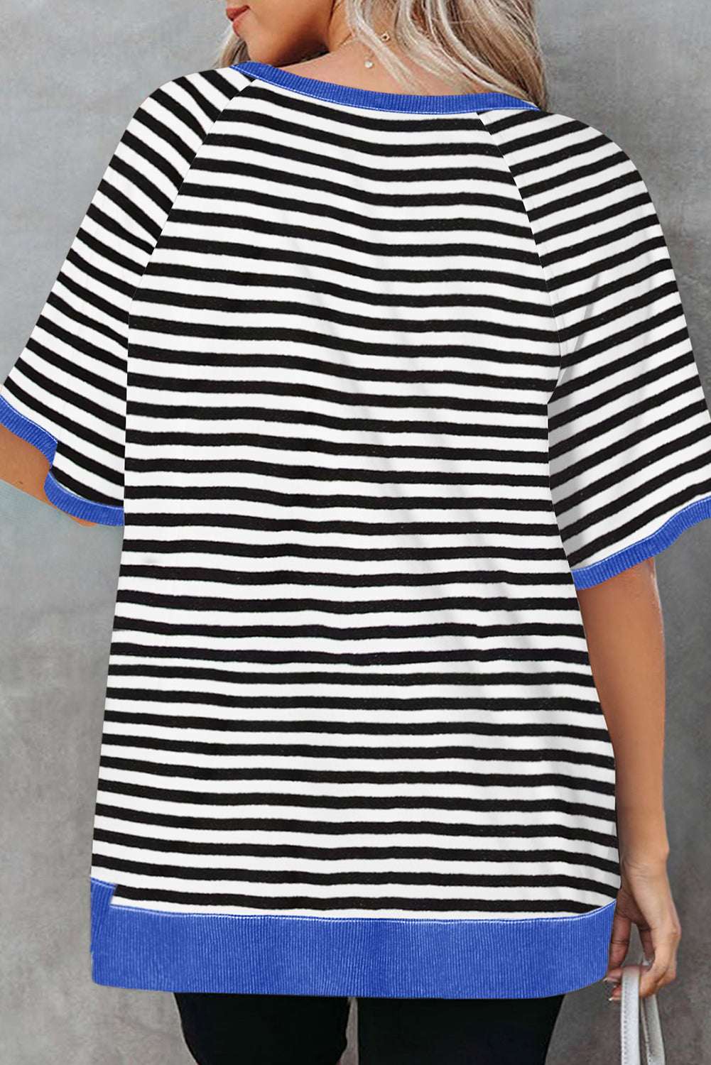 Striped Round Neck Half Sleeve T-Shirt - T - 1 COLOR -