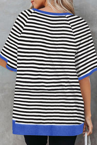 Thumbnail for Striped Round Neck Half Sleeve T-Shirt - T - 1 COLOR -