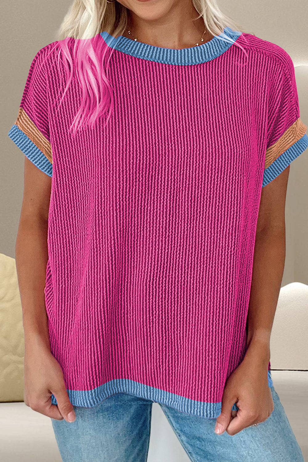 Color Block Round Neck Cap Sleeve T-Shirt - T - 4 COLORS -