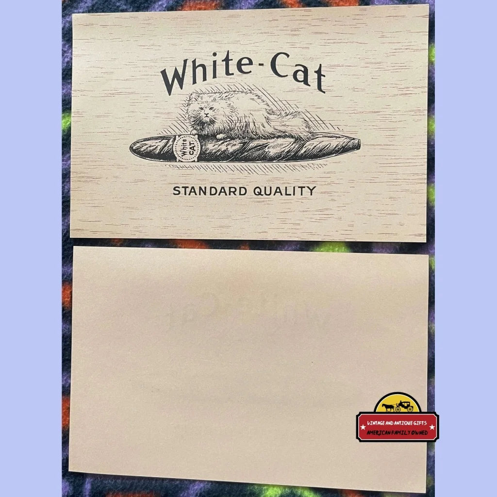 Antique Vintage White Cat Cigar Label, Wood Grain Look, 1900s - 1930s