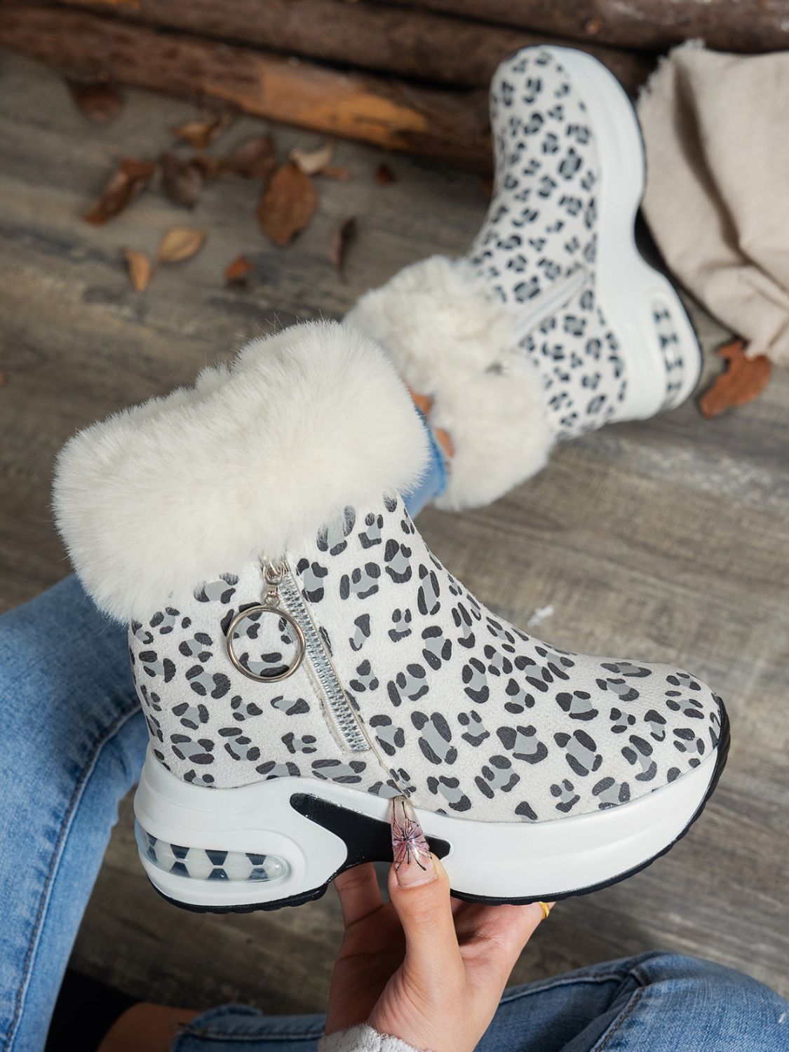 Side Zipper Leopard Platform Boots - T - 2 COLORS -