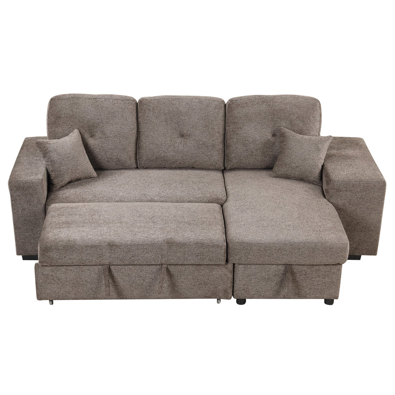 Reversible Sleeper Sectional Sofa Bed With Side Shelf and 2 Stools,Pull-Out L-Shaped Sofa Bed,Corner Sofa-Bed With Stora