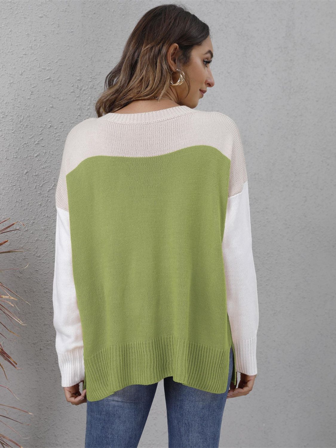 Color Block Round Neck Sweater - T - 3 COLORS -