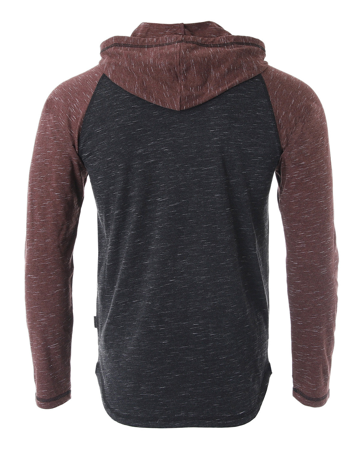 Long Sleeve Raglan Henley Round Bottom Hood T-Shirts - BLACK / MAROON - 1 COLOR -