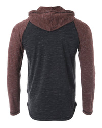 Thumbnail for Long Sleeve Raglan Henley Round Bottom Hood T-Shirts - BLACK / MAROON - 1 COLOR -