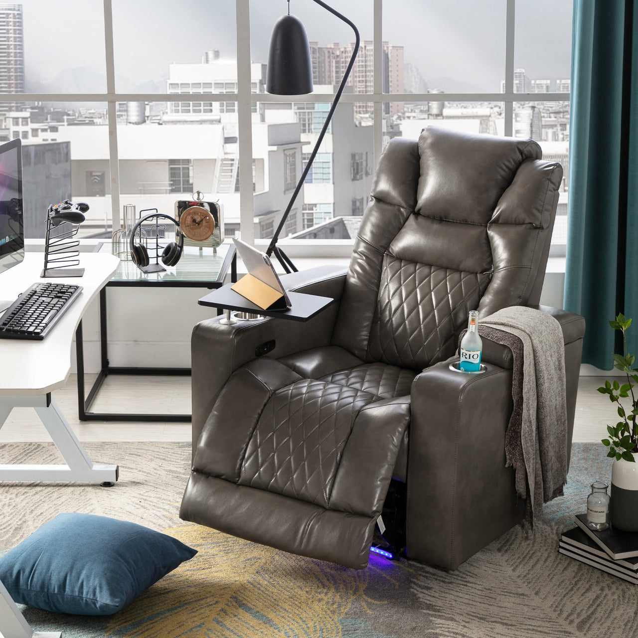 Power Motion Recliner With USB Charging Port and Hidden Arm Storage, Home Theater Seating With 2 Convenient Cup Holders