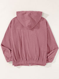 Thumbnail for Drawstring Zip Up Long Sleeve Hooded Jacket - T - 4 COLORS -