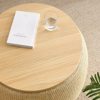 Thumbnail for Round Storage Ottoman, 2 in 1 Function, Work as End Table and Ottoman, Natural (25.5