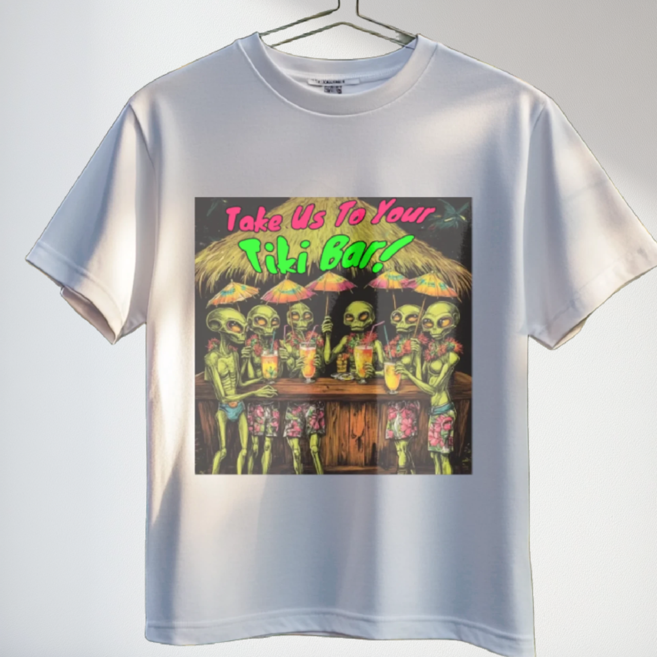 Take Us to Your Tiki Bar! Alien T-Shirt, Alien Tiki Bar Tee - 2 COLORS -