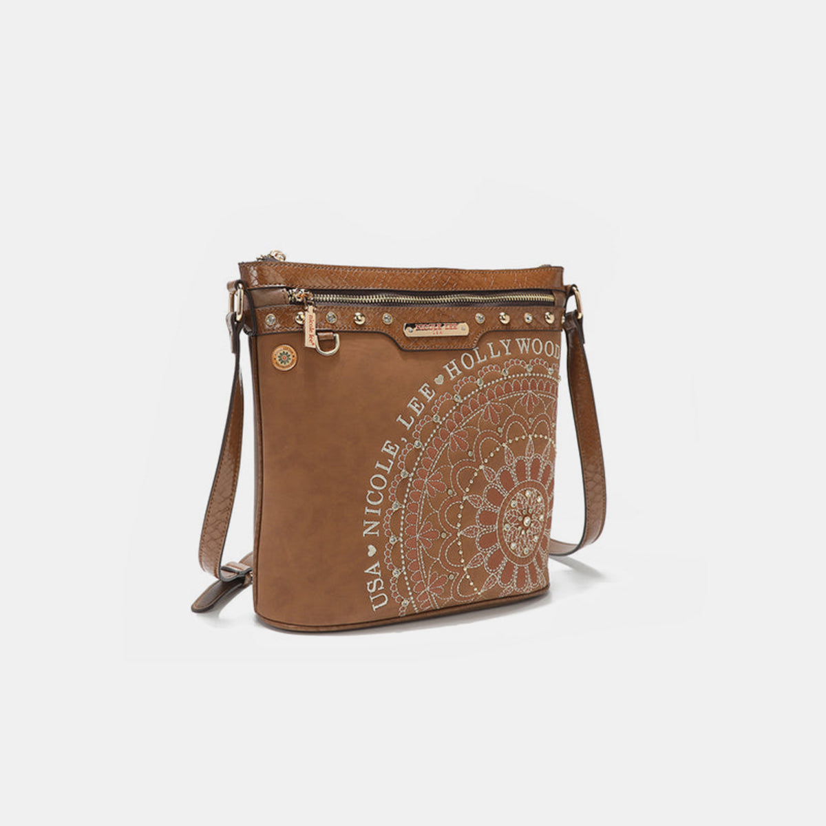 Nicole Lee USA Metallic Stitching Embroidery Inlaid Rhinestone Crossbody Bag - T - 4 COLORS -