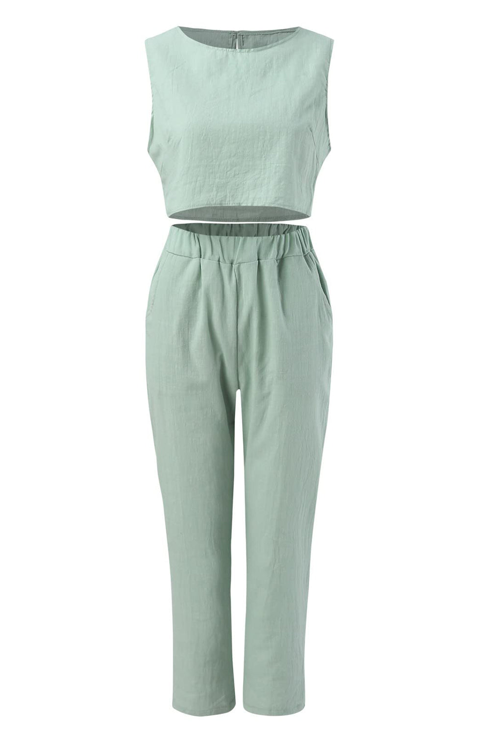 Round Neck Top and Pants Set - 2 PCS. - T - 3 COLORS -