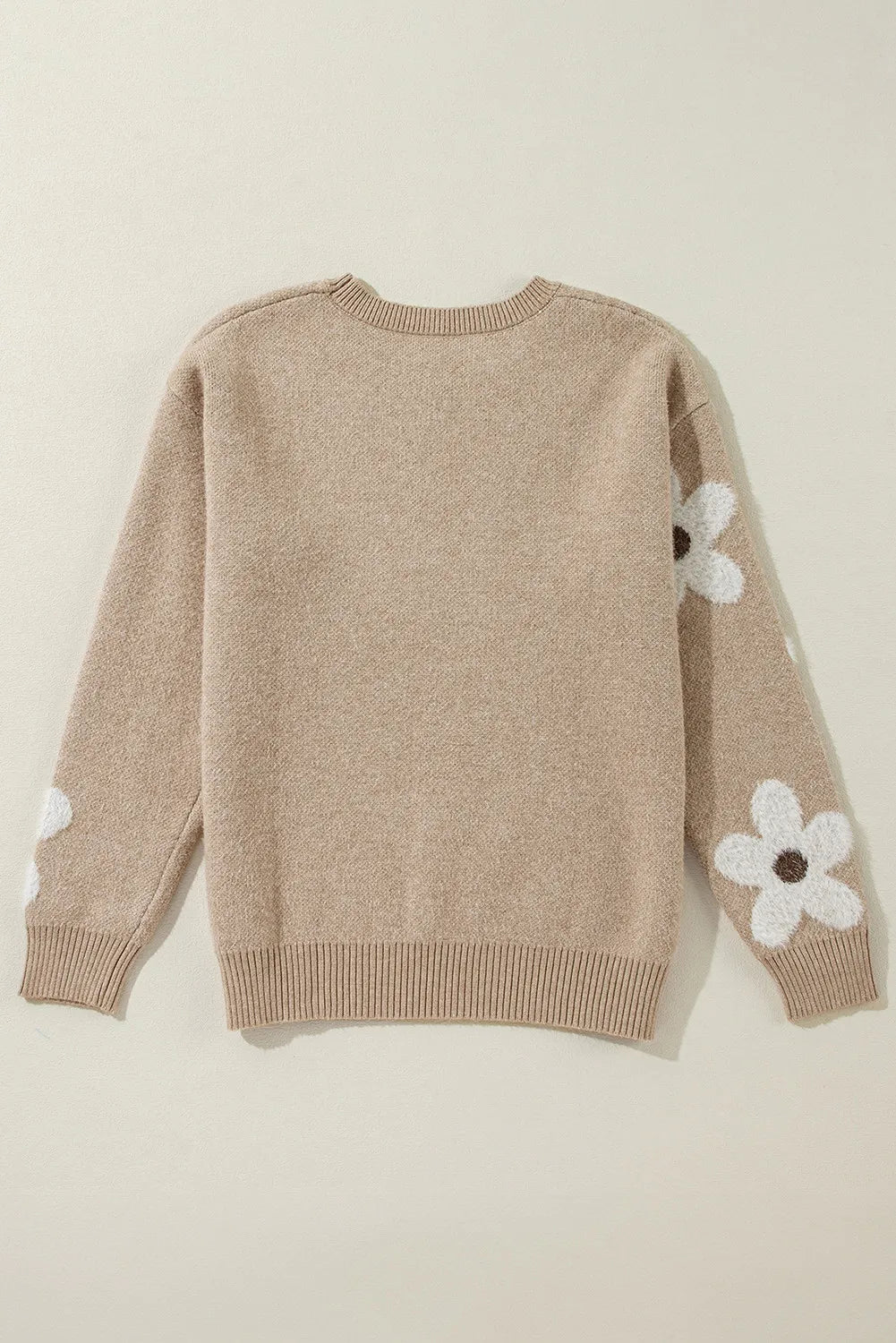 Flower Round Neck Long Sleeve Sweater - T - 1 COLOR -