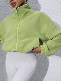 Thumbnail for Drawstring Turtleneck Zip Up Long Sleeve Jacket - T - 4 COLORS -