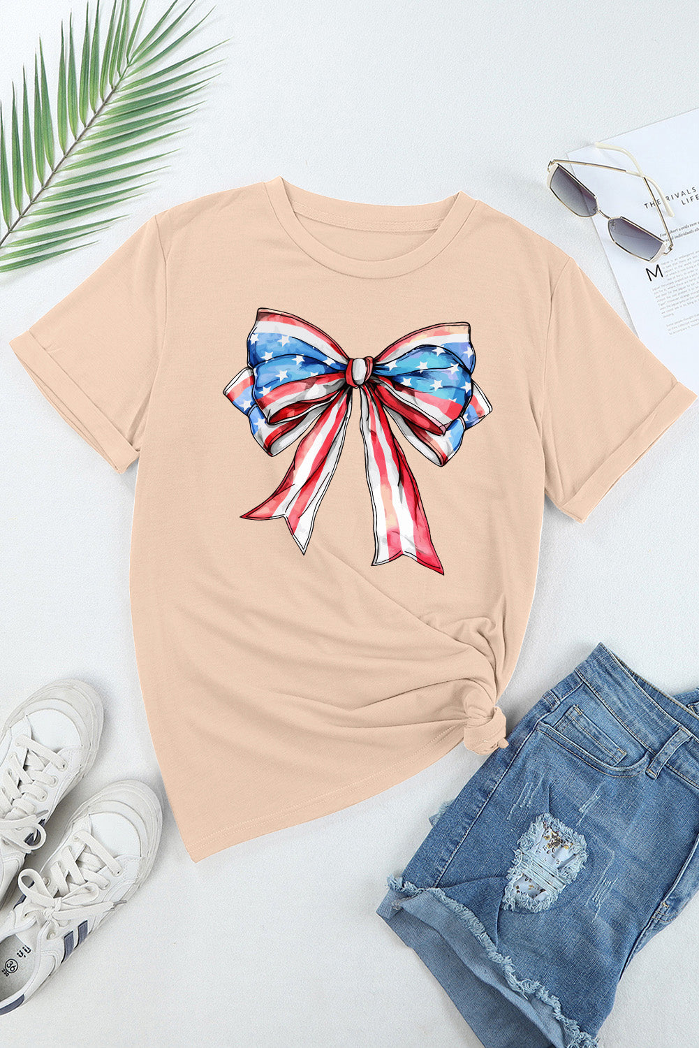 Bow Graphic Round Neck Short Sleeve T-Shirt - T - 1 COLOR -