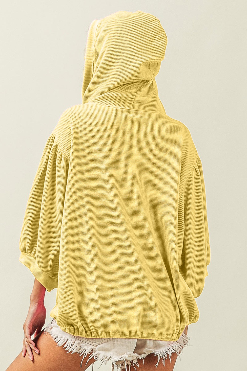 BiBi Waffle-Knit Half Zip Hooded Top - T - 1 COLOR -