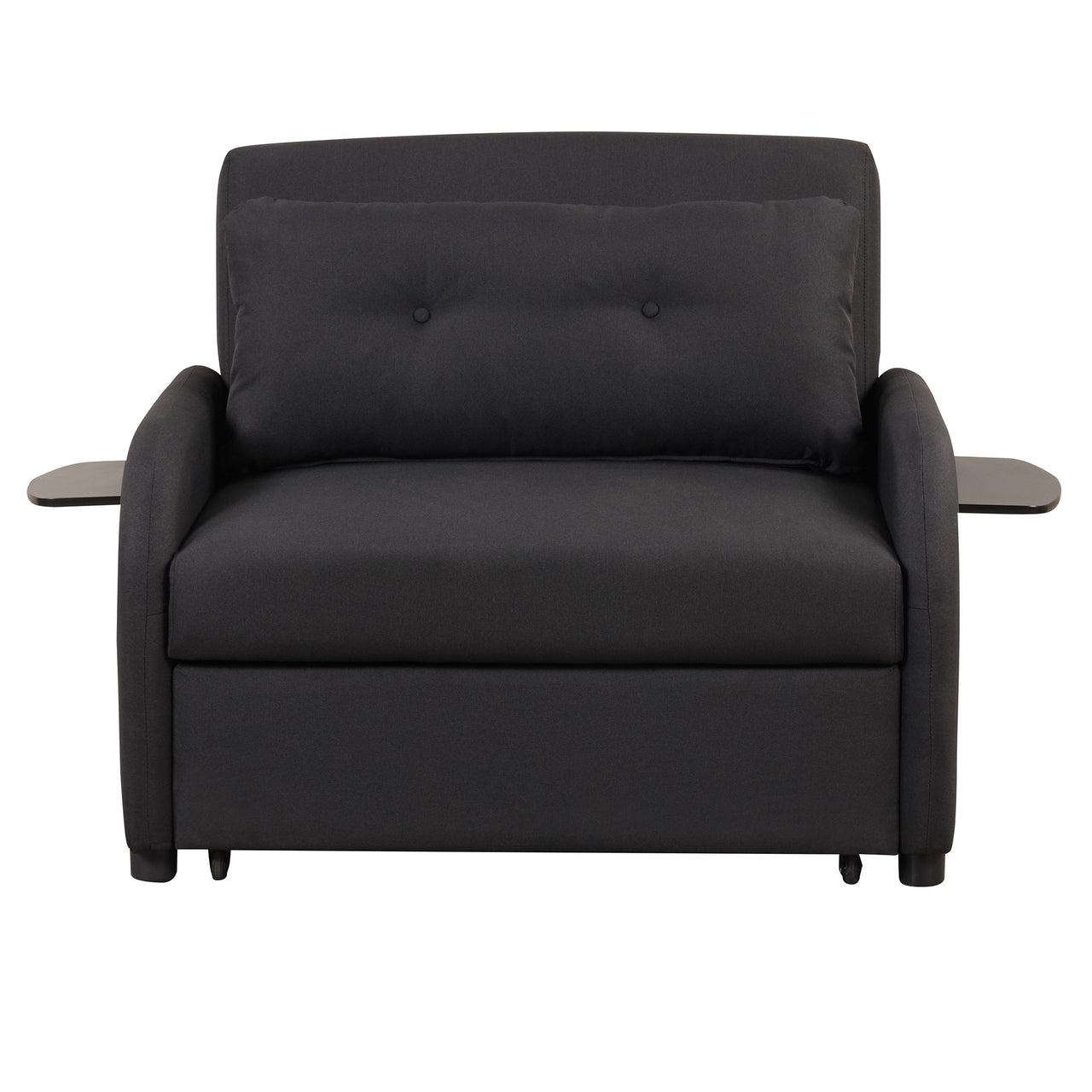 Pull Out Sofa Sleeper 3 in 1 With 2 Wing Table and Usb Charge for Nap Line Fabric for Living Room Recreation Room Black